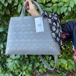 Betsy Johnson Skull embossed shoulder bag Gray